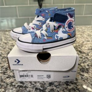 Converse Kids High-Top Sneakers - Blue with Unicorn Design